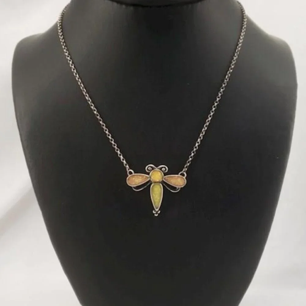 VTG Carolyn Pollack Relios 925 Sterling Silver Dragonfly Necklace 6.12g
